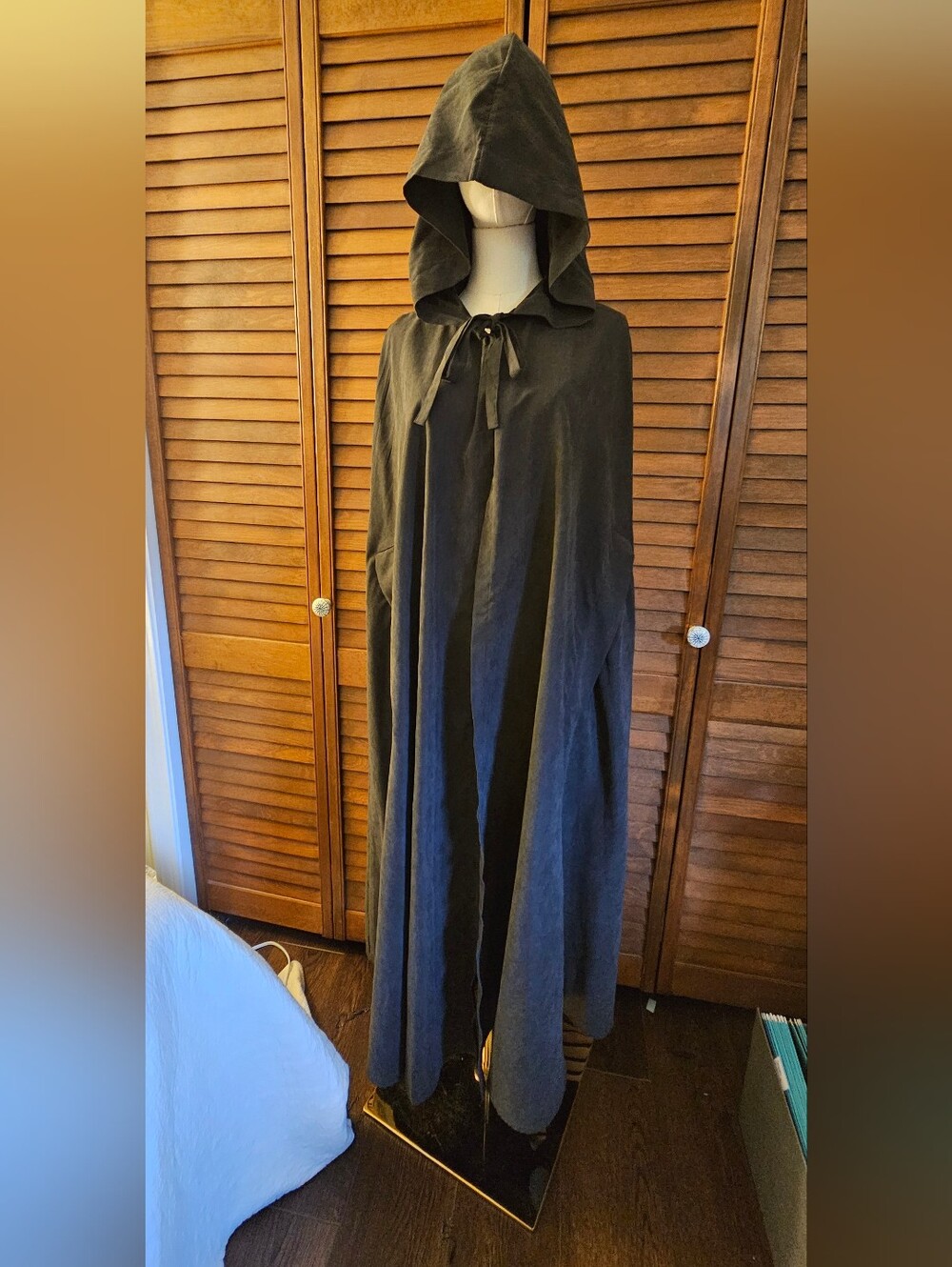 Classic Black Hooded Long Cape with Tie Front